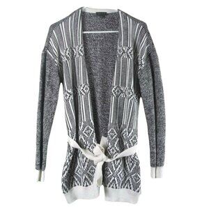 The Limited Womens Geometric Open Front Knit Cardigan Belted Black White Medium